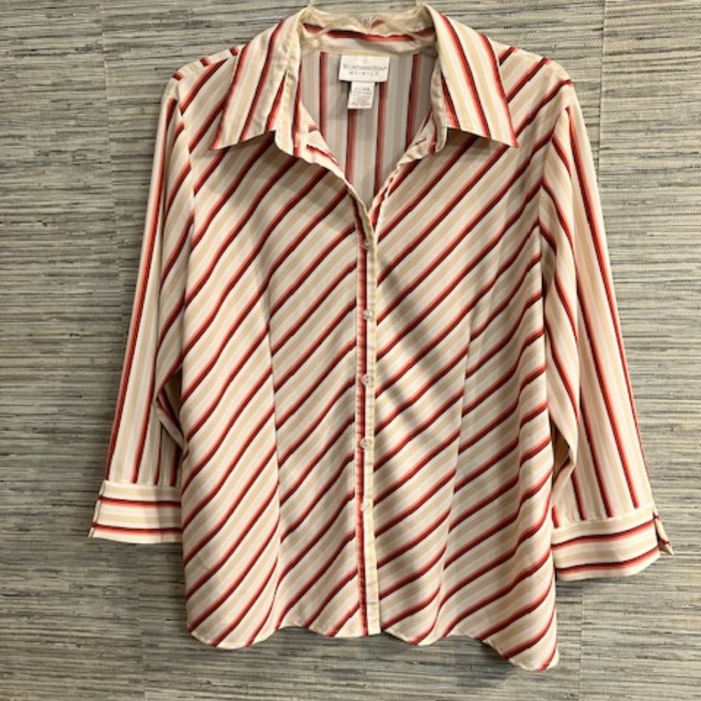 WORTHINGTON STRETCH - Size XL - Button Front Top/Blouse - 3/4 Length Sleeves-EUC